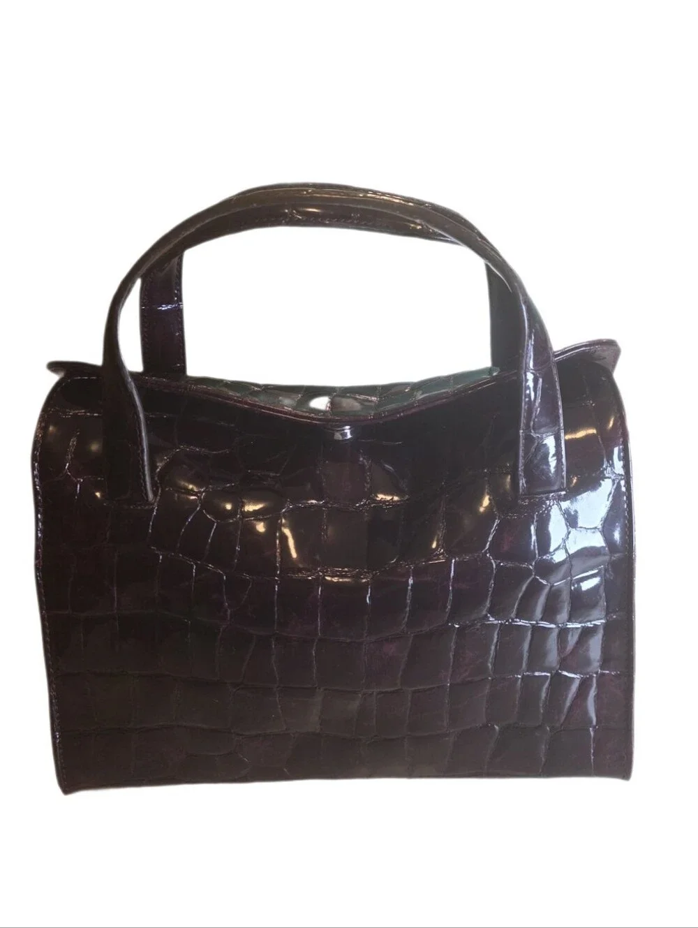 Vintage City DKNY Deep Purple Crocodile Embossed Top Handle Bag Tote EUC